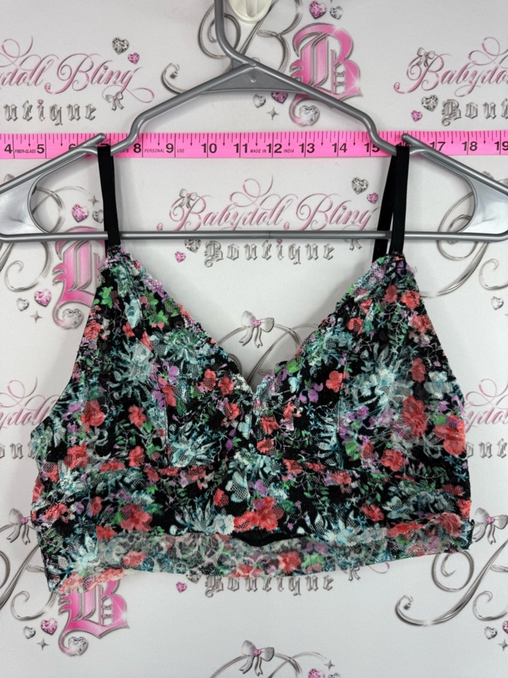 Victoria secret bra Lace Crop Bralette Top floral with a black base + multicolor